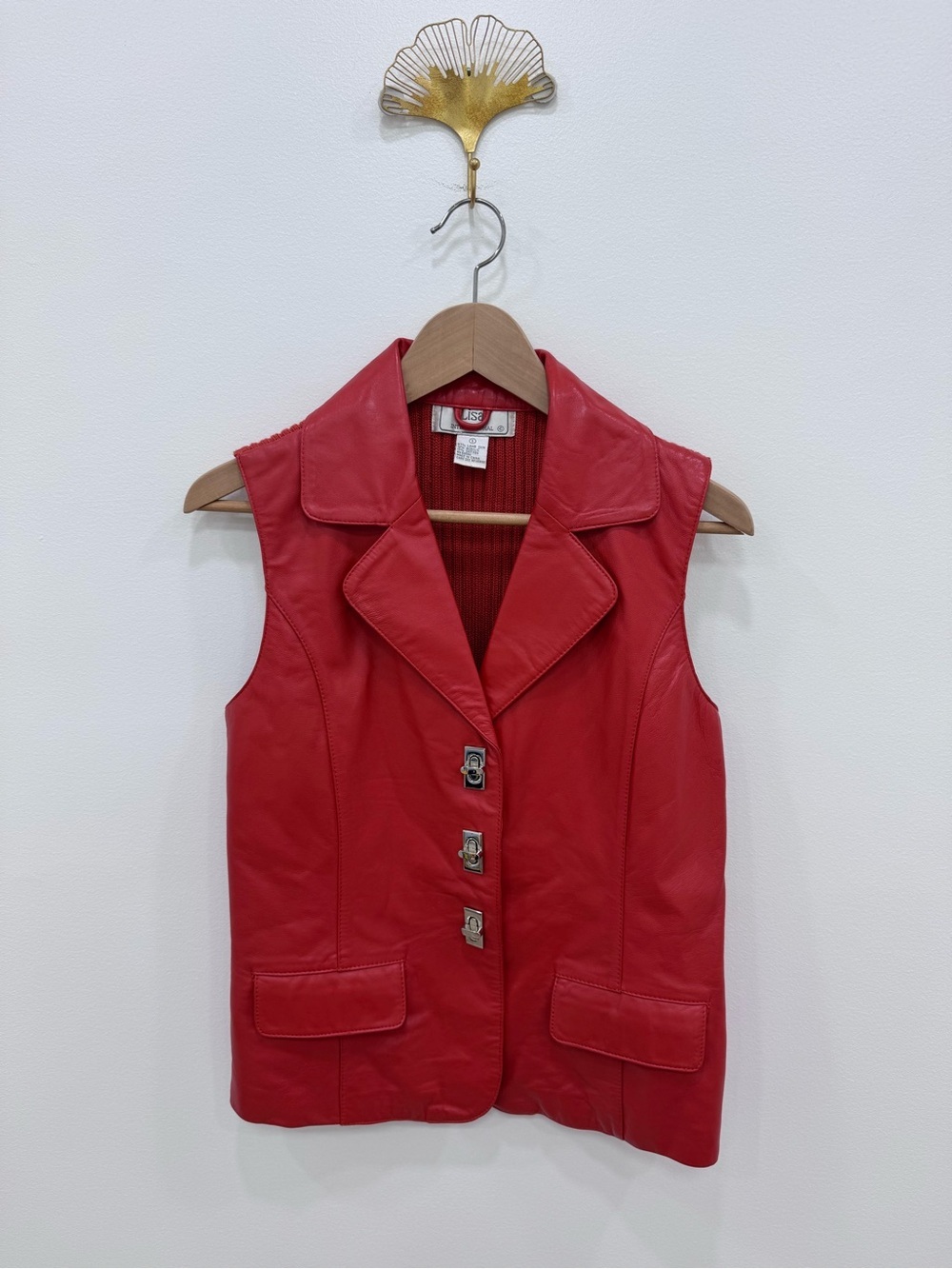 Lisa International Orange Lambskin Leather Sleeveless Vest Toggle Sz Small